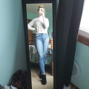 Cropped Grey Fuzzy Sweater